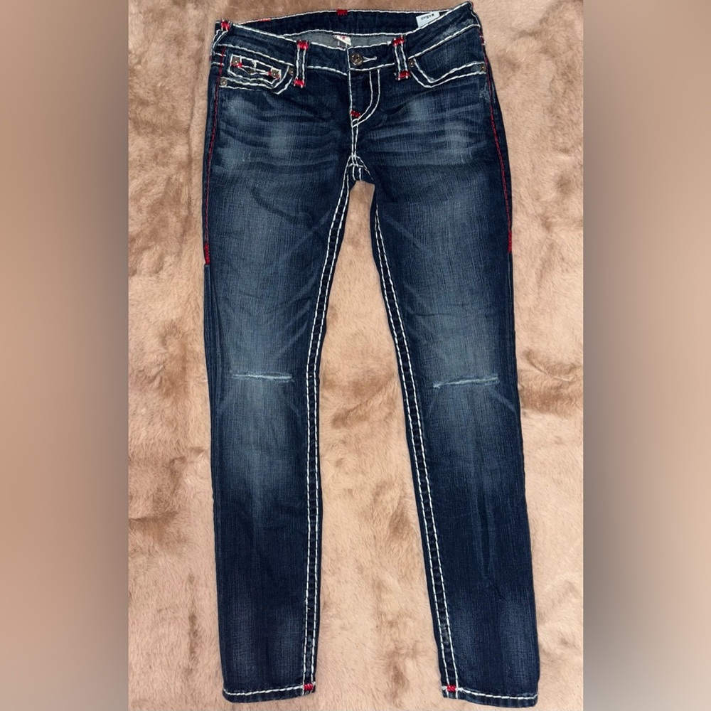 True Religion Blue Jeans with Red Stitching